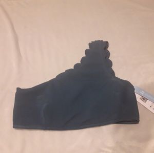 Cupshe teal blue scalloped one-shoulder swim top M